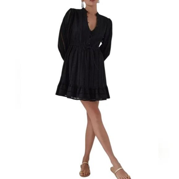 Forever That Girl Anthropologie Eyelet Black Dress Size XL Boho Chic - Picture 1 of 10